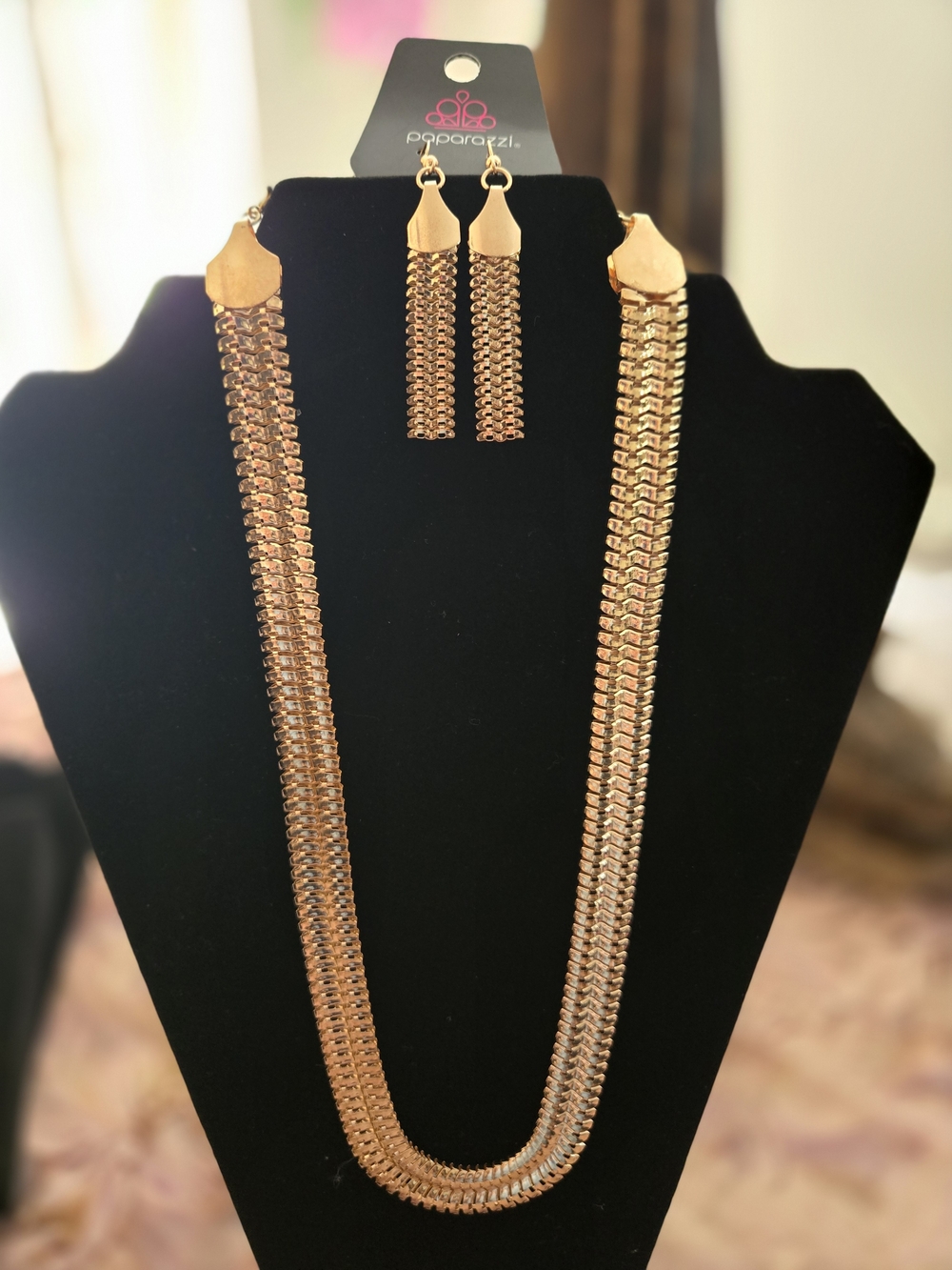 Paparazzi Rose Gold Double-Row Chain Necklace with Matching Dangle Earrings
